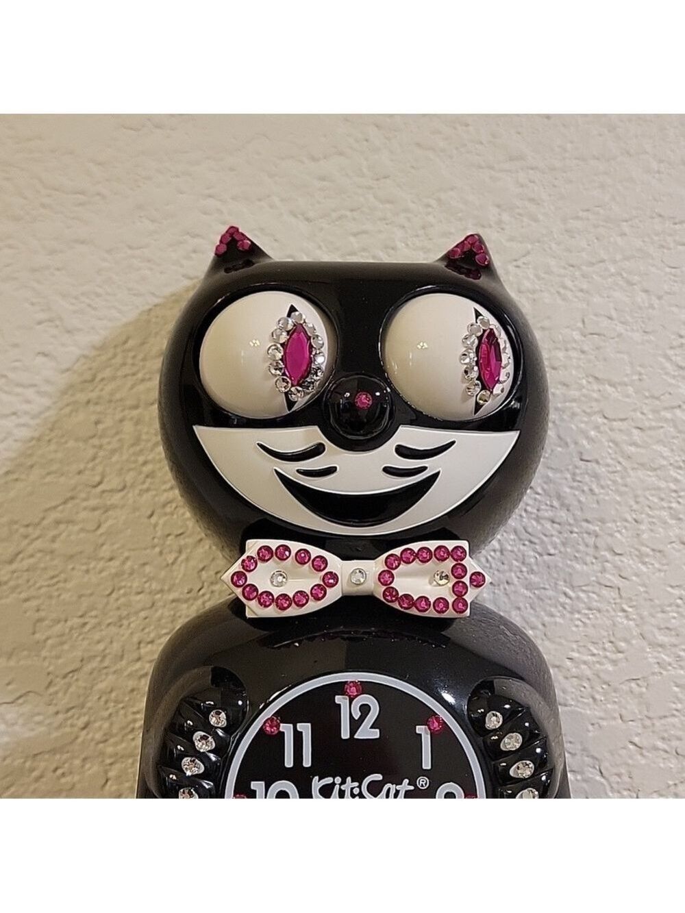 Jeweled Black Kit-Cat Klock clock with white tail